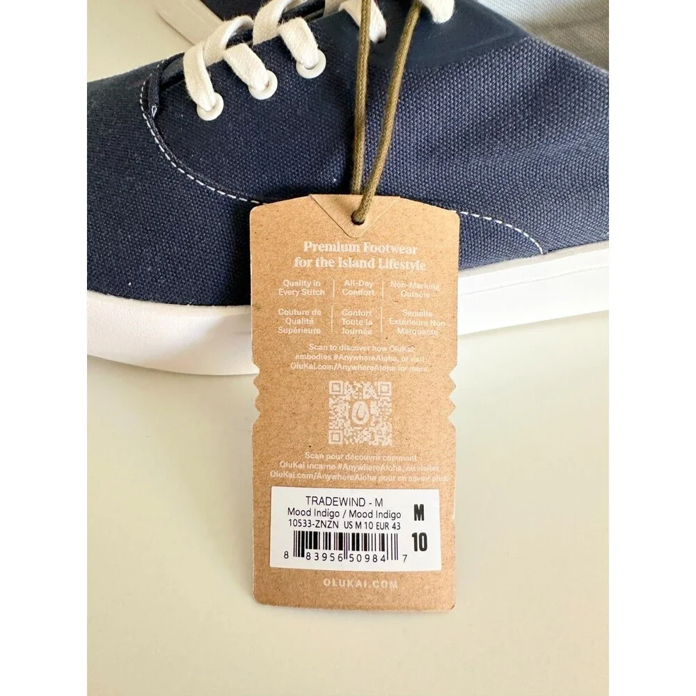 NWT Olukai Tradewind Mood Indigo Navy Blue Casual Shoes Sneakers Canvas Men's 10